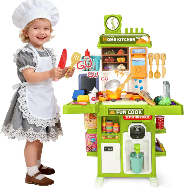 Drmukie Kids Kitchen Playset Mini Play Kitchen Toy for Toddlers with Stove, Sound