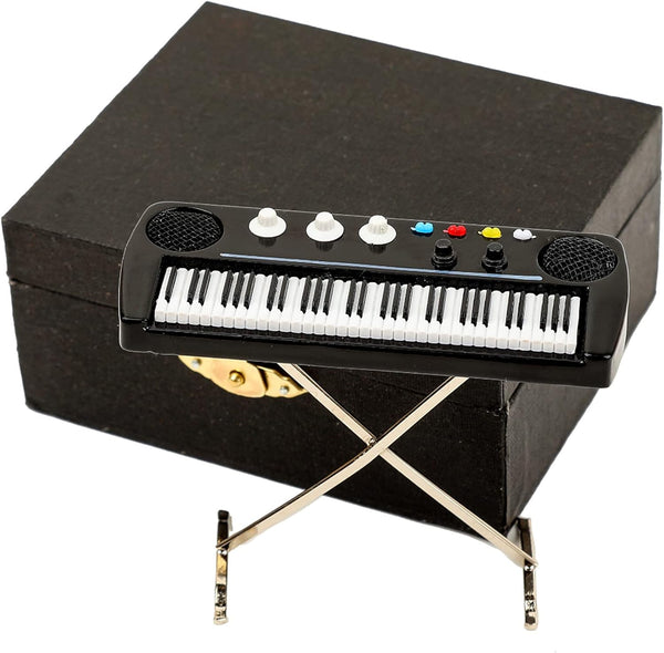 Miniature Electronic Organ with Case, Dollhouse Model Musical Instrument, Mini Electronic Keyboard Christmas Ornament
