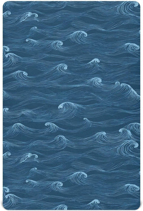 Dussdil Dark Navy Blue Ocean Waves Crib Sheet for Girls Boys Baby Toddler