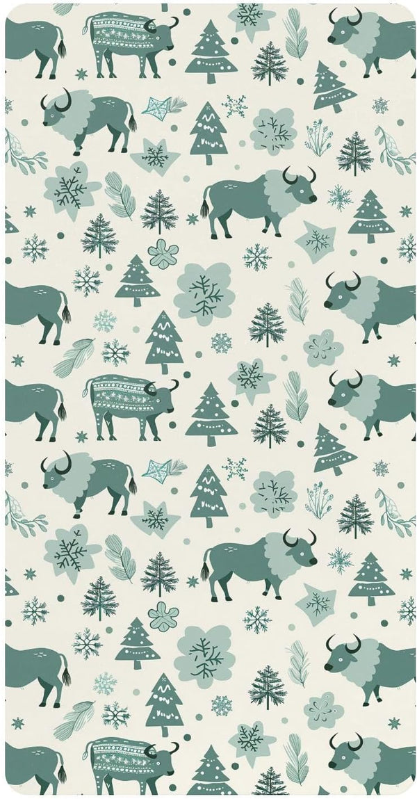 miaozhen Cotton Baby Crib Sheets Soft Comfy Teal Six Playful Buffalo Boho Newborns