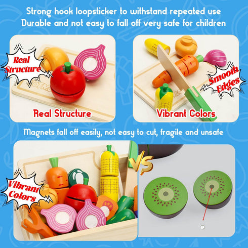 Set Set Wooden Play Food for Toddlers Toys Pretend Play Kitchen Accessories Veggies Cutting for Kids Gift for Boys