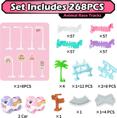 268 Set, 2 Set, 3-9 PCS Unicorn Race Tracks for Kids Toys, Glow in The Dark Magic Toy Unicorn Cars Track, Flexible DIY