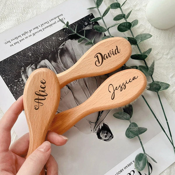 DOYOUWE Personalized Baby Hairbrushes, Gently Grooms Baby's Hair, Natural Wooden Hairbrush Baby Brush