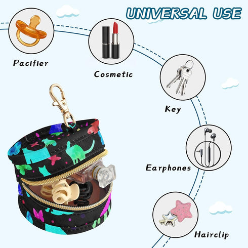 Cat Pattern Round Pacifier Storage Case with Zipper, Portable Pacifier Case for Travel, Diaper Bag & Purse, Pacifier