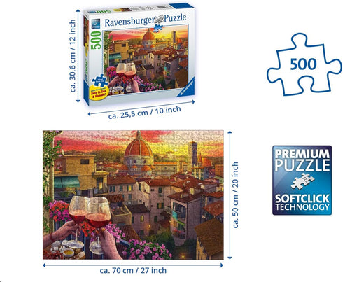 Ravensburger Cozy Wine Terrace 500 Piece Large Format Jigsaw Puzzle, Unique Softclick Technology