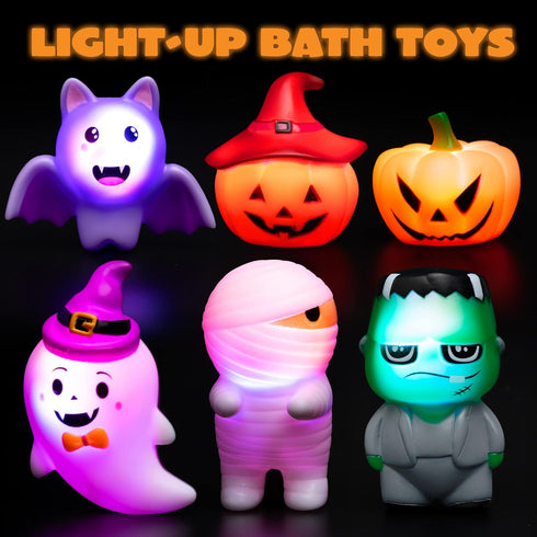 JOYIN 6 Pcs Halloween Light-Up Bath Toys - Flashing LED Light Floating Bathtub Toys for Baby Toddler Water Games