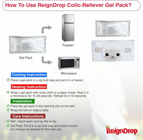 ReignDrop Set Pack, Pack) Colic Relief for Newborns Gas Relief with Belly Band, Gel Storage Bag Soothing Calming Warm