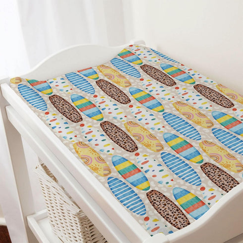 Boho Surfboard Baby Changing Pad Cover, 32''x16'' Beach Surfing Unisex Fitted Diaper Changing Table Sheets