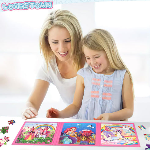 LovesTown Magnetic Travel Puzzles Book - Fairytale Magnetic Puzzles for Toddlers Learning