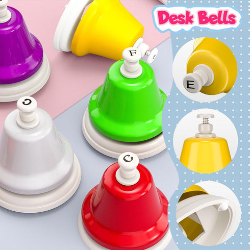 Facmogu 8 Desk Bells, Notes Diatonic Metal Hand Bells, Rainbow Music Bells, Musical Learning Teaching Percussion