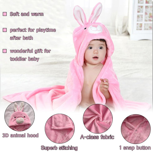 0-4 TONWHAR Years Toddlers' And Kids' Boys Girls Animal Face Hooded Blanket Baby's Bathrobe,Plush After Bath