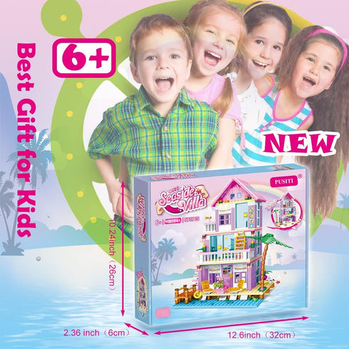 Set 573 6+ Seaside Villa Building Pieces Toys for Girls Building Blocks House Beach Villa Construction Bricks Holiday
