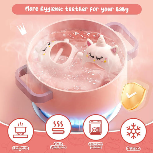 6-12 0-6 Teething Toys for Babies Months, Tinabless Unicorn Never Drop Silicone Teether Designed for Babies Months, Car