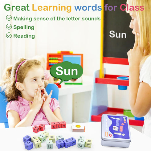 Word Spelling Game | Matching Letter Game for Kids, Fast-paced Word Race Cube Game, 54pcs Flash Cards