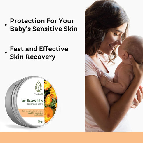50 Ml 1.7 Oz Teliaoils Calendula Salve (Marigold) For Baby Skin and Facial Use. Soothing Herbal Cream for Rashes