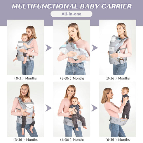 6-in-1 Baby Carrier with Hip Seat, Ergonomic M Position Baby Carrier Newborns to Toddlers, Adjustable Baby Holder