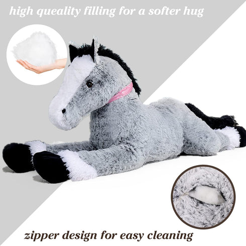 Tezituor 47 Inch Giant Horse Stuffed Animal Plush Toy - Realistic 4ft Long Pillow