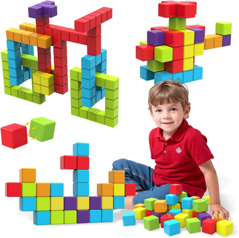 Magnetic Building Blocks, 1.65 inch Large Stacking Cubes for Toddlers, Montessori Toys (36 PCS)