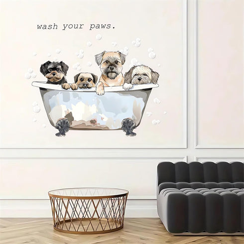 Cute Puppy Bubble Bath Wall Stickers, sacinora Dog Bathtub Pet Wall Decals Removable Vinyl Peel and Stick for Bathroom