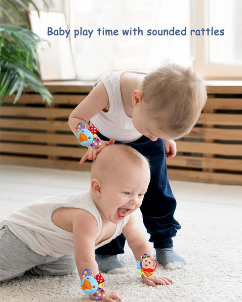 SSK Soft Baby Wrist Rattle Foot Finder Socks Set, Cotton Plush Infant Toys for Newborn Boy Girl 0-18 Months