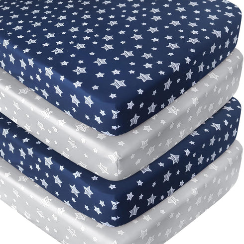 Crib Sheets 4 Pack, Fitted Crib Sheets for Standard Size Crib and