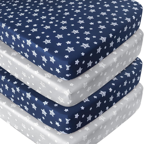 Crib Sheets 4 Pack, Fitted Crib Sheets for Standard Size Crib and