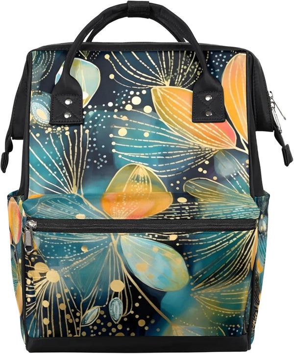 Hsnar Abstract Beautiful Flower Waterproof Diaper Bag Backpack Large Capacity Baby Bag with