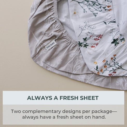 Pobibaby - 2 Pack Premium Bassinet Sheets for Standard Bassinets, Ultra-Soft Jersey Knit, Stylish Floral Pattern
