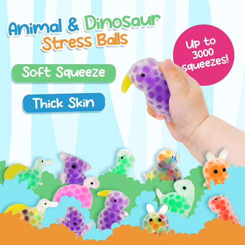 55pcs Mini Fidget Animal Squishy: Small Squishies Prizes, Party Favor Stress Balls Bulk, Dinosaur Sensory Squeeze Ball