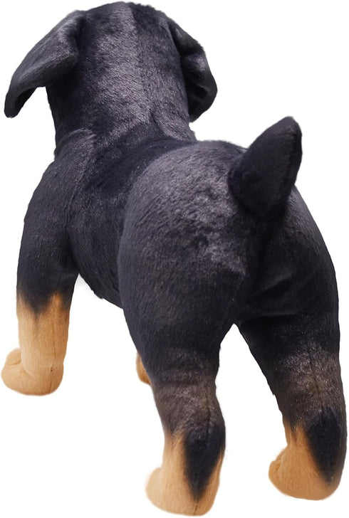 Lifelike Rottweiler Dog Stuffed Animal - 12 Inch Simulated Plush Puppy Toy, Realistic Black Dog Gift for Kids