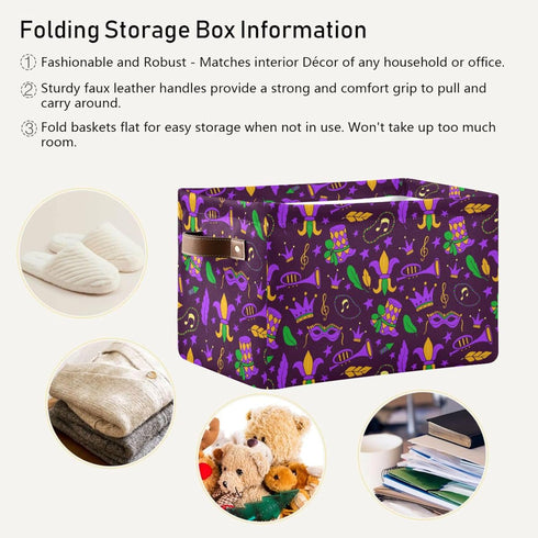 Mardi Gras Carnival Storage Basket, Collapsible Cube Organizer Bag with Handle for Baby Cloth, Pet Toy