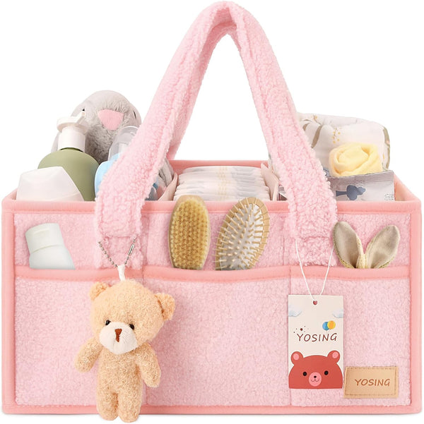 YOSING Cute and Playful Pink Diaper Caddy Organizer, 13 Compartments, Adjustable, Baby