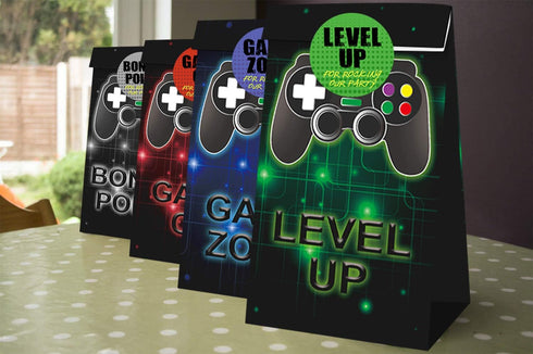24 Pieces Video Game Party Candy Bags, 4 Designs Goodie Bags for Themed Birthday Party with Stickers