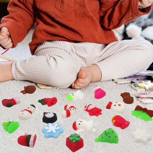 100PCS Christmas Mochi Squishy Toys, Mini Kawaii Christmas Squishies Soft Fidget Toys Stress Squeeze Toys Party Bags