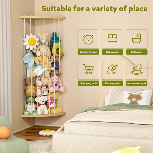 Dayacoco 80 Shelf,60-80 in Stuffed Animal Storage Wooden Corner in Length Adjustable,Stuffed Animal Organizer,Wall