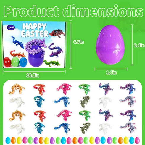 IRRONN 24Pcs 3D 3D Easter Eggs with Printed Dragons Inside,Articulated Printed Dragon for Easter Basket