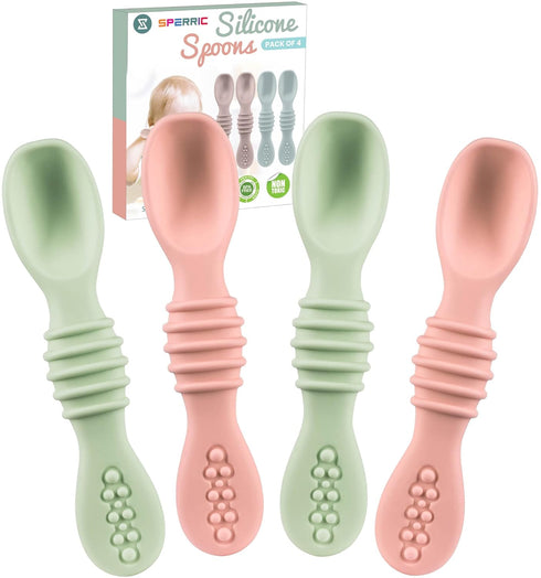 Silicone Baby Spoon Set - Baby Led Weaning Feeding Utensils, Gum Friendly, BPA & Phthalate Free