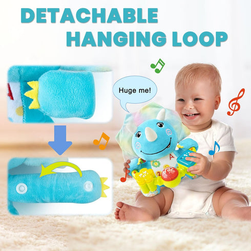 Ryotagift Crinkle,Tummy 0 3 6 9 12+ Baby Bilingual Musical Dinosaur Stuffed Animals Toys,Infant Early Learning Toy