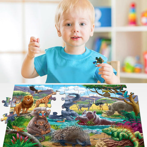 Puzzles for Kids Ages 4-8 - Farm & Wild Animal - 2 Packs 60 Pieces Jigsaw Puzzle for Learning Educational Toys