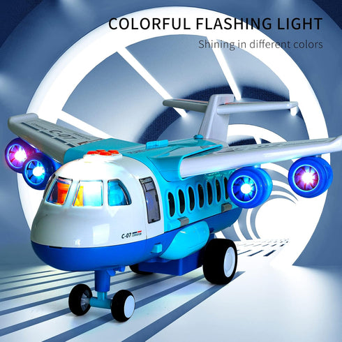 iHaHa Spray Airplane Toys for Boys and Girls, Large Cargo Airplane with 6 Construction Vehicles and Play Mat