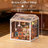 115 DIY Retro Coffee Shop Miniature House Kit, Pieces Mini Dollhouse with Furniture & LED Light with Roof & Dust Covers