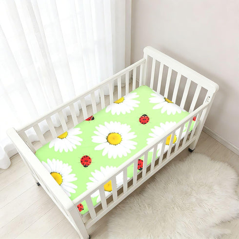 Red Ladybugs Cotton Fitted Crib Sheets for Girls and Boys, Soft Breathable Crib Sheet Suitable for Standard Crib