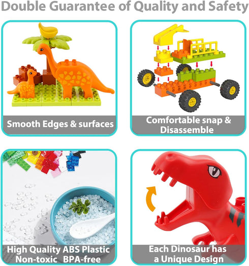 Kids Classic Brick Set Toys for 2-7 Year Old Boys, Dinosaurs, Cars, Figures, Educational Interactive DIY Toy