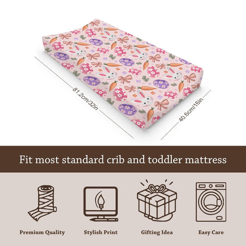 KuphiL10C Girls-16x32 Cartoon Easter Rabbits Eggs Bows Spring Flowers Floral Pattern Baby Changing Pad Cover, Unisex