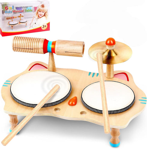 WINGYZ Kids Drum Set 6-in-1 Wooden Musical Instruments for Toddlers 13, Montessori