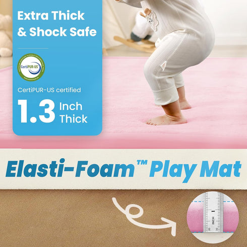 1.3" 28x72 Tummy Thick Baby Play Mat for Floor, Foam Time Mat, Padded Support Soft Plush Bedside Rugs for Infant Kids