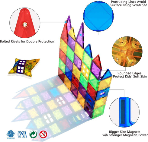 Magnetic Blocks, MAGBLOCK Magnetic Tiles for Kids - 3D Magnetic Building Blocks for Toddlers Building Blocks with Clear