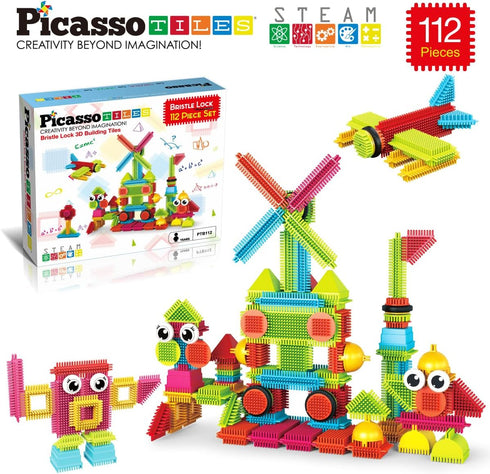 Picasso Toys 112pcs Hedgehog Blocks - STEM Building Tiles Set for Construction Learning, Creativity Beyond Imagination