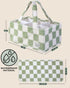 Checkered Diaper Caddy Organizer with Portable Changing Mat - Teddy Fleece Diaper Organizer for Changing Table - Caddy