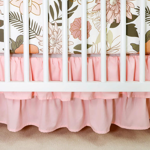 4-Piece Set Set Crib Bedding for Girls, Pink Baby Girl Bedding with Super Soft Crib Skirt, Reversible Baby Quilt, Crib